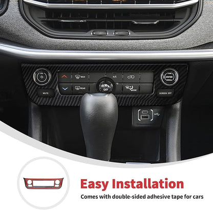 Linskip Climate Control Accent Trim Fit for 2022 2023 2024 2025 Jeep Compass, Control Panel Cover for Jeep Compass Interior Accessories(Black Carbon Fiber)