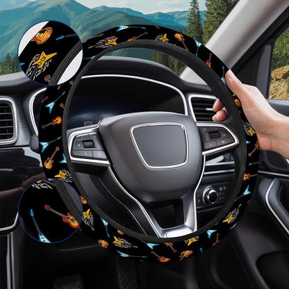 GENANY Guitarist Steering Wheel Cover, Non Slip Polyester Car Wheel Protector for Car SUV Truck, Universal 15 Inch