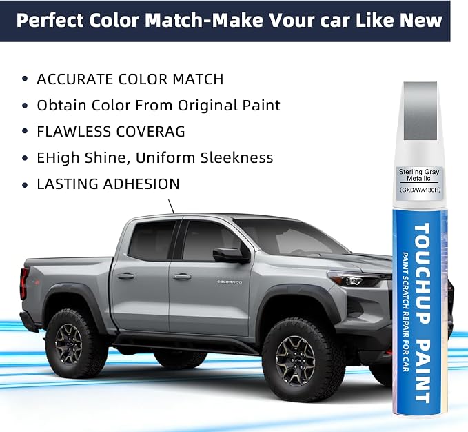 Sterling Gray Metallic(GXD/WA130H) Touch Up Paint Compatible with Chevy 2-in-1 Car Scratch Repair Pen for Rock Chips, Door Scratches & Paint Nicks Exact Color Match Quick Dry DIY Fix for Silverado