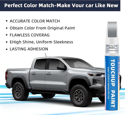 Sterling Gray Metallic(GXD/WA130H) Touch Up Paint Compatible with Chevy 2-in-1 Car Scratch Repair Pen for Rock Chips, Door Scratches & Paint Nicks Exact Color Match Quick Dry DIY Fix for Silverado