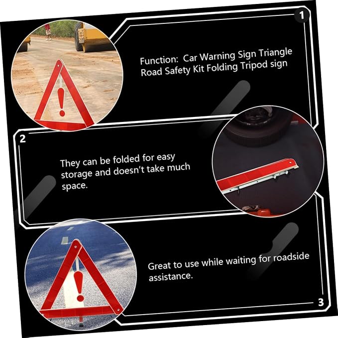 4Pcs Car Safety Triangle Kit Road Warning Signs for Situations Easy to Install Resistant to Wind and Wear for Vehicle Maintenance and Roadside Assistance