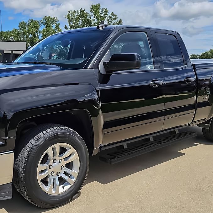 Pair 6.3" Black Powder Coated Flat Side Step Bars Running Boards Compatible with 2007-2019 Chevy Silverado GMC Sierra 1500 2500HD 3500HD Extended Cab, Stainless Steel