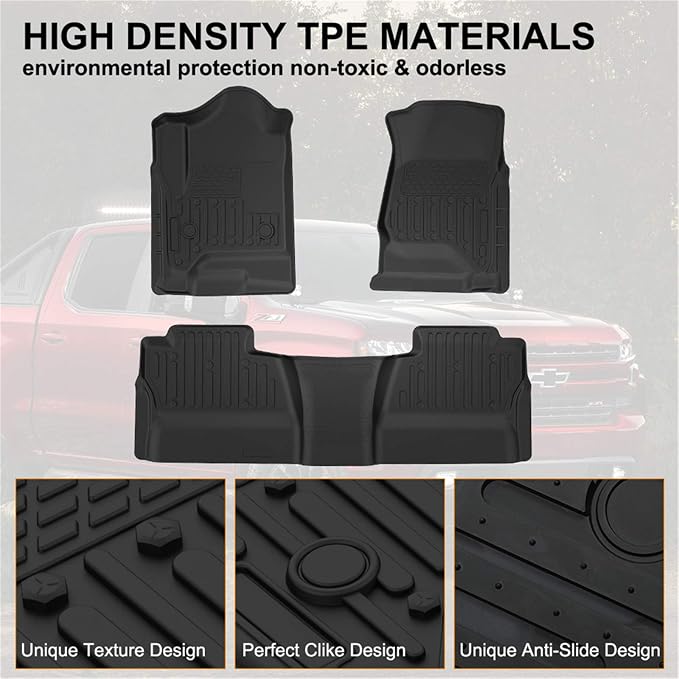 KIWI MASTER Floor Mats for 2014-2018 Chevy Silverado/GMC Sierra 1500 Crew Cab, 2015-2019 Silverado/Sierra 2500/3500 HD Crew Cab Front Rear Seat 2 Row All Weather Mat Liners Black