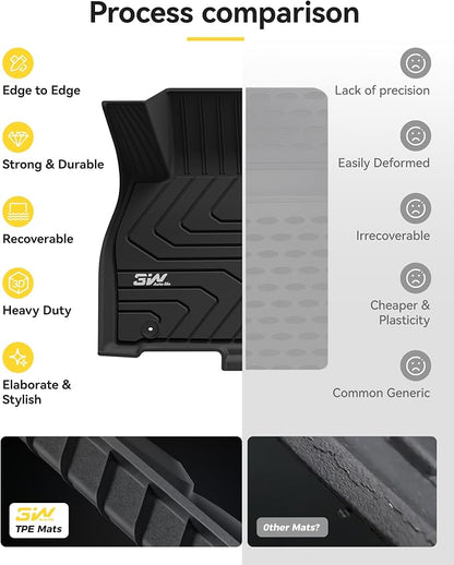 3W Floor Mats Fit for 2025 2026 Mazda CX-70 (Include PHEV), All Weather Protection TPE Heavy Duty Non-Slip Automotive CX70 Floor Liners Accessories, Black