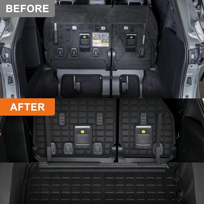 Cargo Mat with Backrest Protection for 2021-2025 2026 Toyota Sienna, TPE All Weather Protection Cargo Liner with Velcro Rear Seats Backrest car Accessories-Black