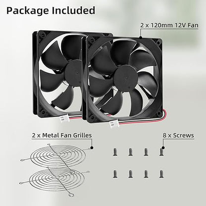 12V DC Fan Strong Quiet 120x120x25mm 12cm Small Cooling Fan 2Pin 2Wire 1600RPM High-Performance PC Fans 120mm 2-Pack