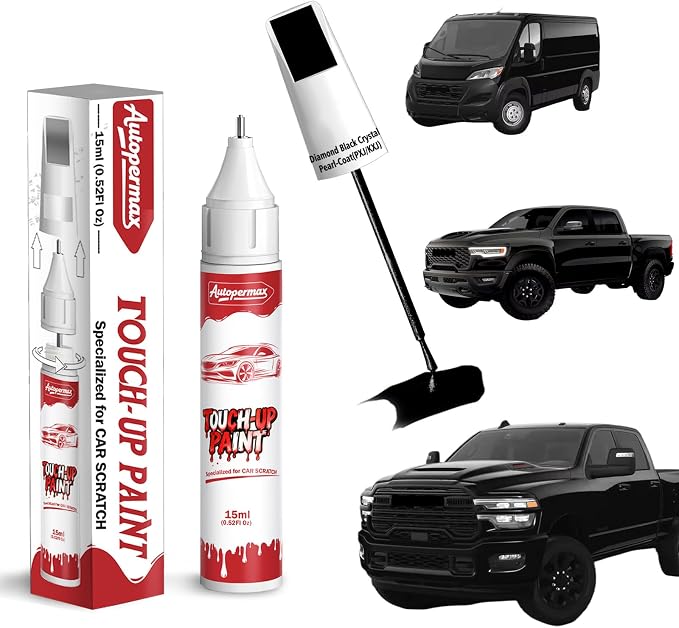 Diamond Black Crystal Pearl-Coat(PXJ/KXJ) Car Touch Up Paint for Ram, Autopermax Color Accurate Two-In-One Car Paint Scratch Repair Pen, Professional Scratch Remover for Vehicles Chips and Nicks Scuff