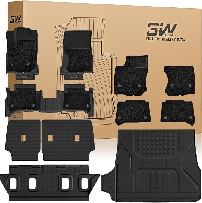 3W Floor Mats & Carpets for Toyota 4Runner 2025 2026 5 Seats(Not fit Hybrid), All Weather TPE Custom Fit Floor Liner & Trunk Mat & 2nd Row Under Seat Mat & Backrest Mat for 4 Runner Full Set