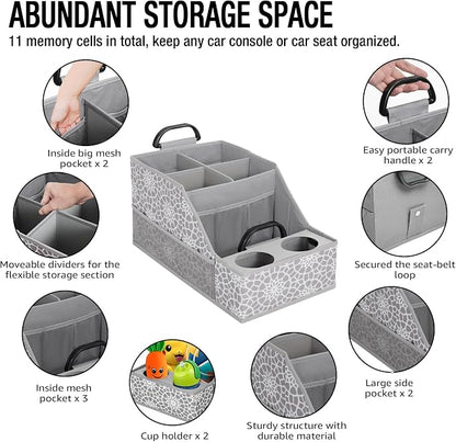 MULISOFT Car Seat Organizer- Backseat Car Organizer with 12 Storages Compartments and 2 Cup Holders, Organizers and Storage, Front Seat for Travel Kids,Gray