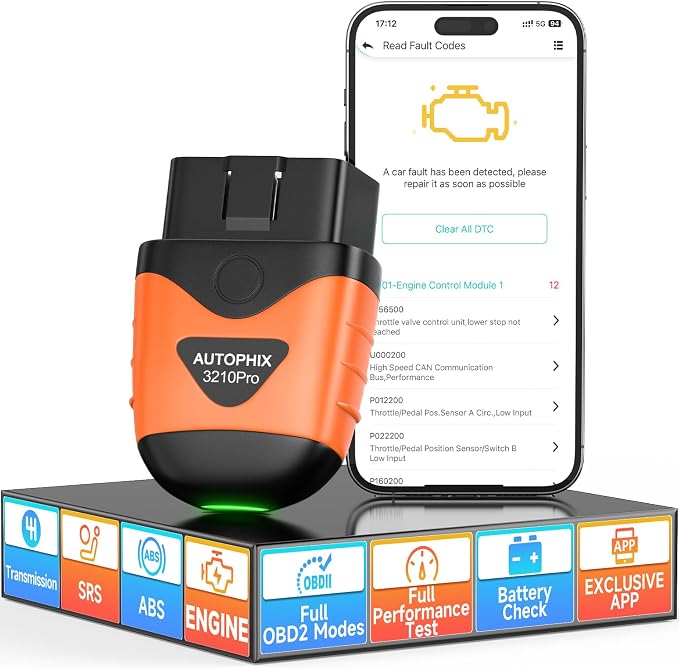 AUTOPHIX Bluetooth OBD2 Scanner for Cars - Read & Clear Engine Codes, Transmission ABS SRS Live Data, HUD Dashboards OBD2 Code Reader Diagnostic Tool to Scan OBD for iPhone & Android