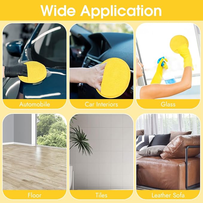 10 Pack Wax Applicator Pads, Microfiber Applicator Pad with Finger Pocket, Foam Car Wax Applicator Pad for Car Cleaning and Polishing (Yellow)