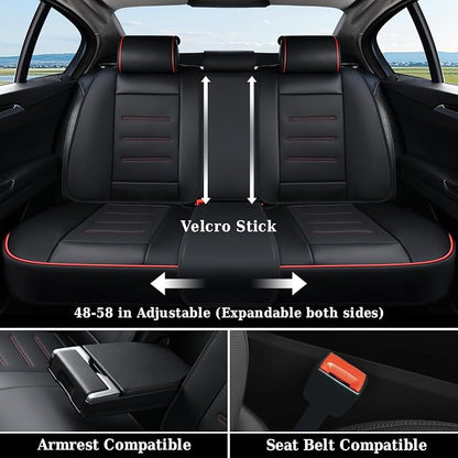 Coverado Car Seat Covers Full Set, Seat Covers for Cars, Car Seat Protector Waterproof, Leather Cushion, Universal Car Interior Covers Seat Protectors for Most Cars Black-Redline