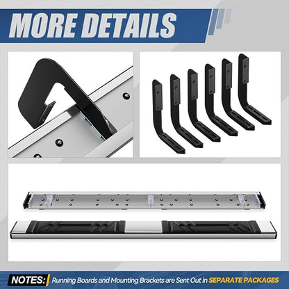 Auto Dynasty Running Boards Compatible with 1999-2016 Ford F-250 F-350 F-450 Super Duty Extended Cab, Stainless Steel Side Step Rail Nerf Bars, 6.5" x 73" Step Bars, Polished Chrome