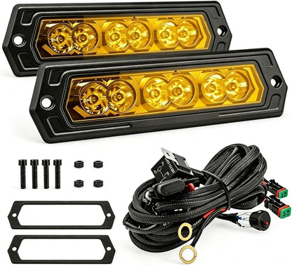 6 Inch Yellow Flush Mount LED Pods Flush Mount Bumper Light Reverse Lights | 2PCS 120W Spot Beam Flush Mount Fog Light with DT Wiring Harness Kit Rear Bumper Driving Backup Lights for 4x4 Offroad Truck