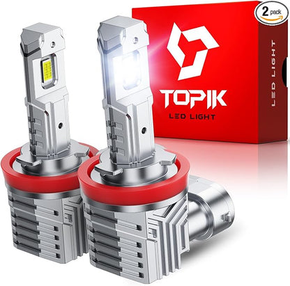 TOPIK Brightest Upgraded H11 LED Bulbs, 30000LM 6500K Super Bright Bulbs, Fog Light Compatible, 1:1 Size Drving Lights with IP67 Waterproof, H8 H9 Driving Lights, 2PCS