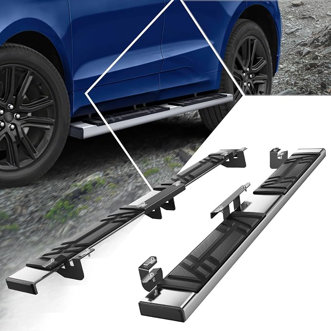 PM PERFORMOTOR 6.5" Running Boards Compatible with Ford Edge 2015-2024, Pair of Stainless Steel Side Rails Step Bars with 6 brackets, Polished Black