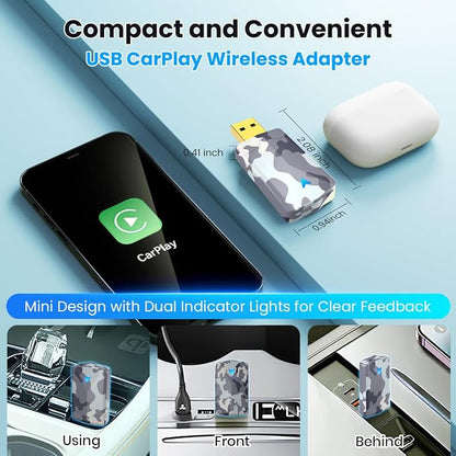 2026 Mini Wireless CarPlay Adapter, Fast Stable Connection, No Latency, Converts Wired to Wireless for Carplay & Android Auto, Easy Setup in 2016+ Cars, iOS 10+/Android 11+, USB A/C Blue