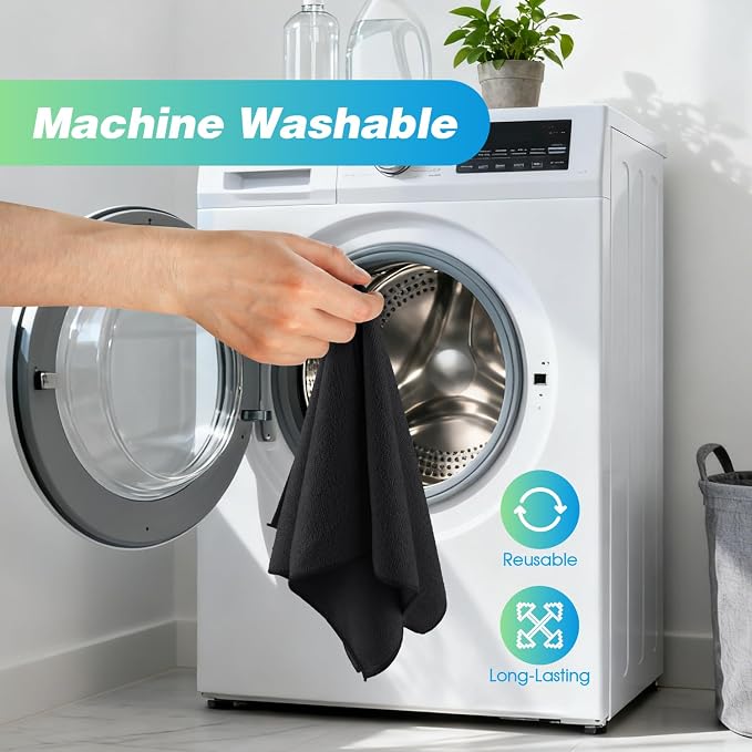 HOMEXCEL Black Microfiber Cleaning Cloth, 24 Pack Absorbent Cleaning Rags, Lint-Free, Streak-Free Cleaning Towels for Car Kitchen House, 12"X11"