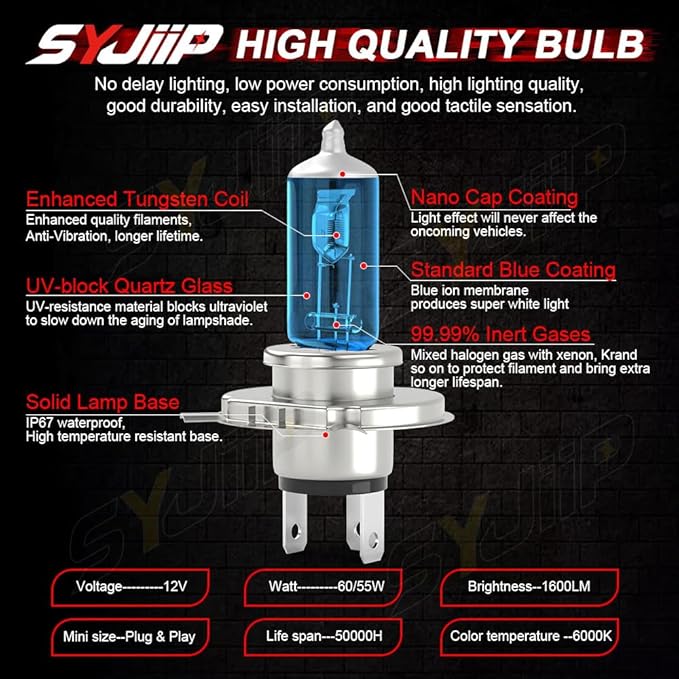 Upgraded Halogen Headlight Bulbs for Toyota Tundra 2014 2015 2016 2017 2018 2019 2020 2021, High and Low Beams + Fog Lights Headlamp Combo, 300% Brightness, 6000K White Bright, Plug n Play, 4 PCS