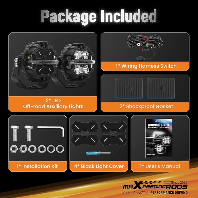 maXpeedingrods 3.5 Inch LED Off Road Lights 160W 19200LM Round Fog Lights with Amber/White DRL, LED Light Bar 270°Side Shooter for UTV Trucks SUV Pickup ATV Motorcycles, with 4 Black Light Covers