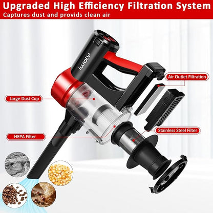 iwoly C150 Cordless Vacuum Cleaner with 2200mAh Rechargeable Battery, 18000Pa Cyclone Vacuum with HEPA Filter, Lightweight Portable Handheld Stick Vacuum for Home Hard Floor Car Cleaning