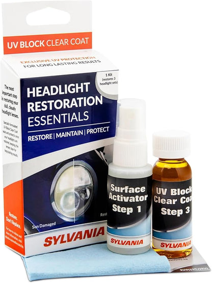 SYLVANIA UV Block Clear Coat Kit - Premium UV Headlight Protection for Vehicles - Includes Surface Activator, Protective Clear Coat & Applicator Towels - Long-Lasting - Restores to Like-New Condition