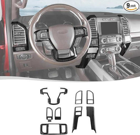 Voodonala for F-150 2015-2020 Center Console Interior Trim Cover Kits Compatible with Ford F150 2015-2020(Black Wood,9Pcs/Set) with Trailer Switch Model