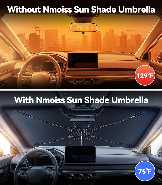 Nmoiss [Vinyl Coating Heat Shield] Windshield Sun Shade Umbrella Custom for Honda CRV 2023-2026, Block 99% UV Rays & Protect Interior Dashboard & Seats, CR-V Accessories