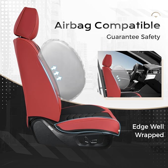 Coverado Front Seat Covers for Cars, 2 Pack Faux Leather Car Seat Covers, Waterproof Automotive Seat Covers Driver Car Seat Protector Car Seat Cushion Universal Fit for Most Cars Trucks SUV, Red&Black
