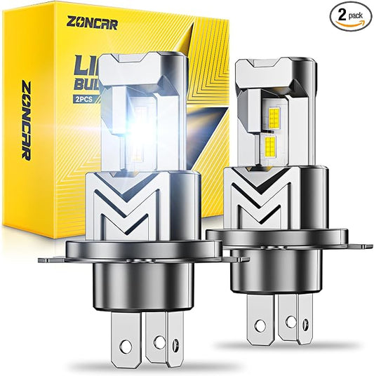 H4 LED Light Bulbs, 60,000LM 6500K Cool White, IP68 Plug N Play 1:1 HB2 Bulbs Size Driving Light Bulbs, Anti Flickering 9003 Light Bulbs, Pack of 2