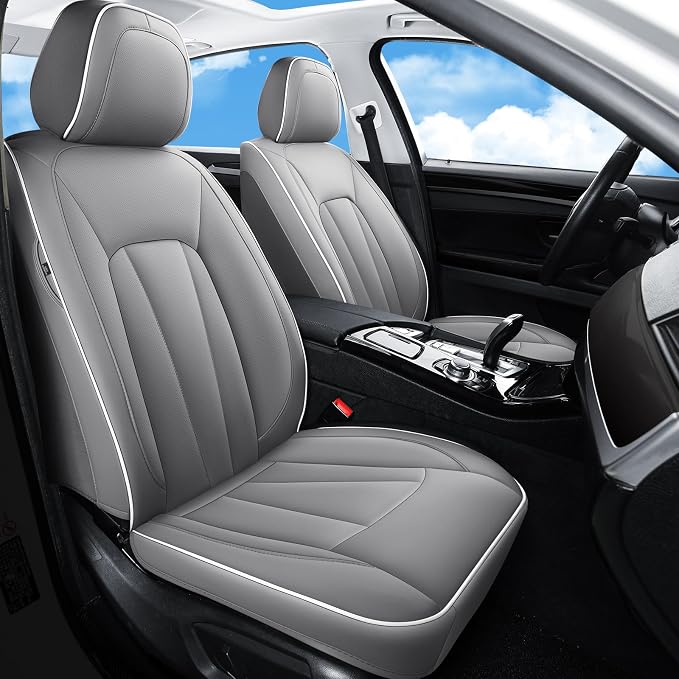 Car Seat Covers Full Set, Leather Seat Covers for Cars, Waterproof Car Seat Protector,Non-Slip Car Interior Covers, Automotive Seat Covers for Most Cars SUVs, Gray