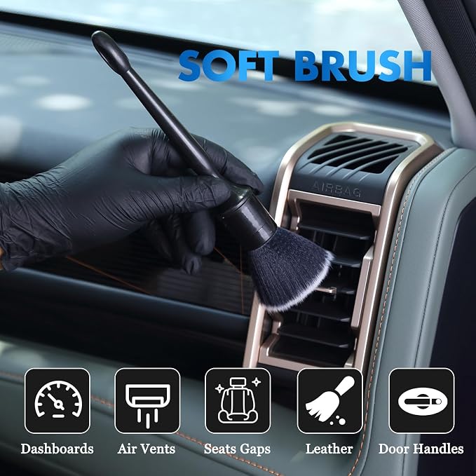 3 Pcs Car Detailing Brush Set - Car Interior Detailing Brush【Not Easy to Shed Bristles】- Automotive Interior Cleaning Brush for Air Vent, Leather Seat, Wheels, Emblems