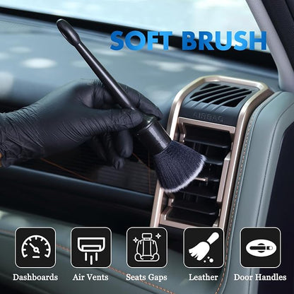 3 Pcs Car Detailing Brush Set - Car Interior Detailing Brush【Not Easy to Shed Bristles】- Automotive Interior Cleaning Brush for Air Vent, Leather Seat, Wheels, Emblems