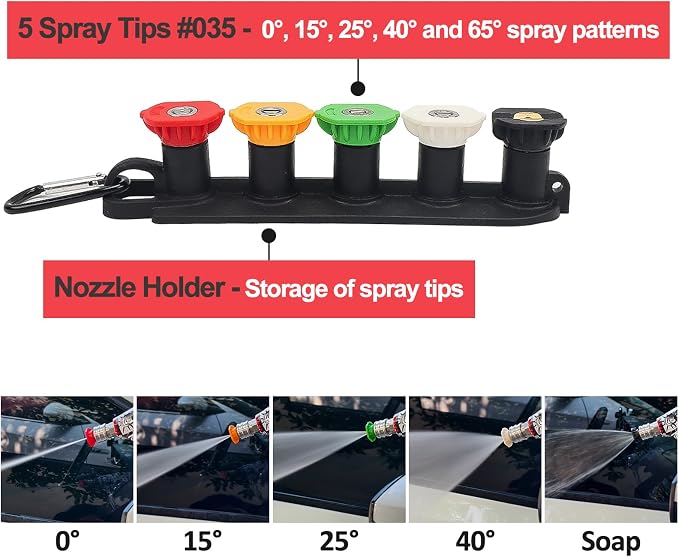 BEAR FORCE Pressure Washer Gun Up to 3000 PSI with Undiluted Mini Foam Cannon Set, 5 Spray Nozzles, Power Washer Spray Gun with 3/8'' Swivel Quick Connect, M22-15mm Connector, Car Wash, Car Detailing
