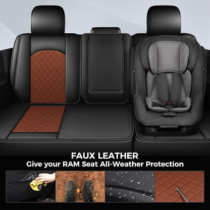 FREESOO Seat Covers for Dodge Ram 2019-2026 Ram 1500 Crew Quad Regular Cab 2011-2026 2500 3500 Mega Cab Bighorn Longhorn Laramie Tradesman, with Flat Bench, Black Brown