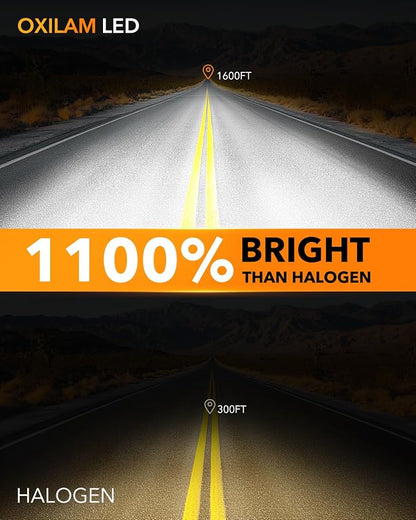 OXILAM H11B LED Light Bulb, 1100% Brighter H8B/H9B Fog Bulb, 60,000Hrs Lifespan, 5MIN Direct Plug, IP68, Anti-Flicker LED Light for Cars Trucks SUVs, Pack of 2