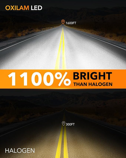 OXILAM H11B LED Light Bulb, 1100% Brighter H8B/H9B Fog Bulb, 60,000Hrs Lifespan, 5MIN Direct Plug, IP68, Anti-Flicker LED Light for Cars Trucks SUVs, Pack of 2