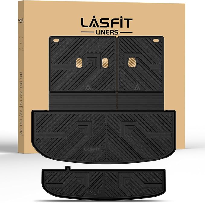 LASFIT Cargo Trunk Mat & Backrest Mats for Hyundai Palisade 2025 2024 2023 2022 2021 2020 All Weather TPE Custom Fit Car Trunk Mats Cargo Liner & Seatback Mats Accessories, Black