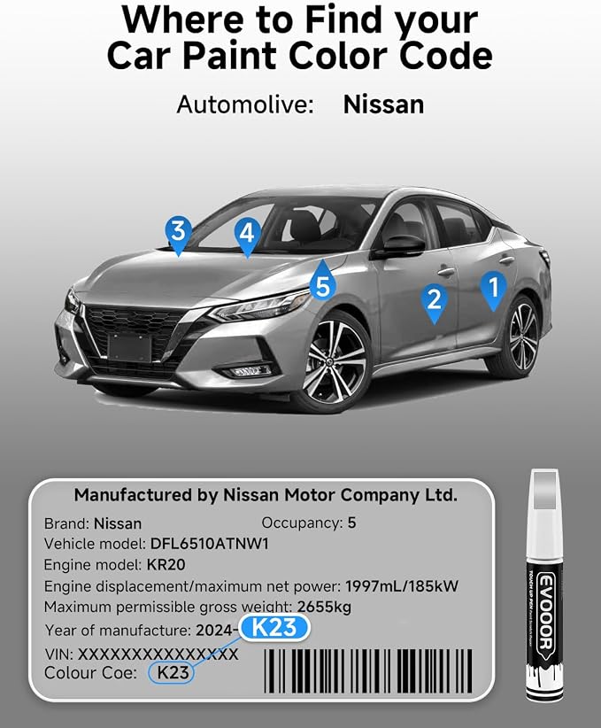 Touch Up Paint Compatible with Nissan Exact Match 2 in 1 Touch up Paint for Chips and Nicks Repair (Brilliant Silver Metallic(K23) Compatible with All Models)