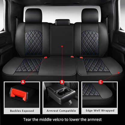 MIROZO Dodge Ram Seat Covers Full Set –Waterproof Truck Seat Covers Leather Car Seat Protector Fits 2009-2026 Ram 1500/2500/3500 Crew Quad Regular Cab Pickup with Split Flat Bench 40/60,Black and Blue