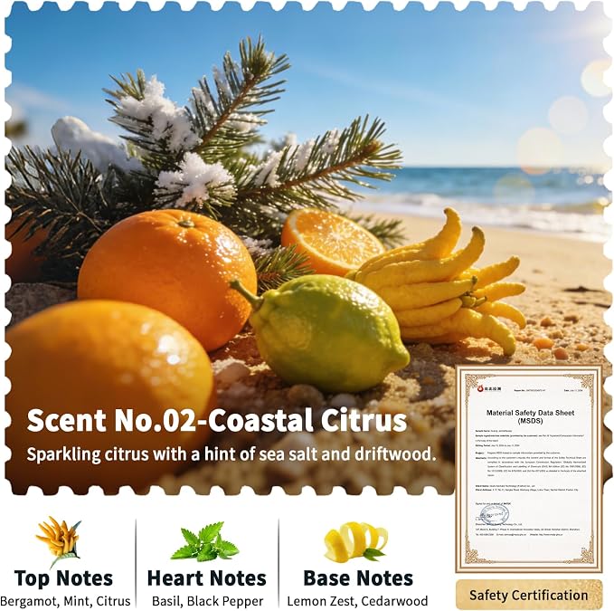 Car Air Freshener Refill, Waterless Essential Oil, Only for SSCILIFE Smart Car Air Freshener, Scent_No.02 Coastal Citrus