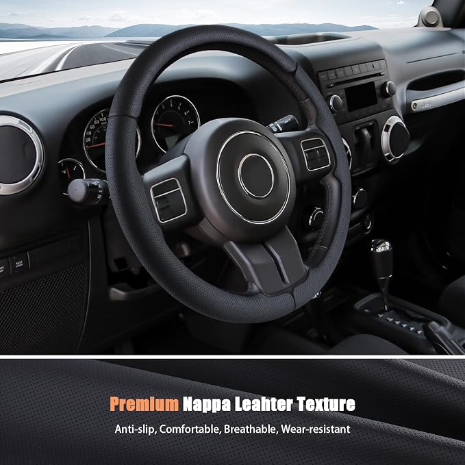 Aimato Customized Steering Wheel Cover for Jeep Wrangler (JK) 2012-2018/Patriot 2011-2017/Grand Cherokee 2011-2013/Compass 2011-2016/Liberty 2011-2012