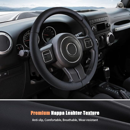 Aimato Customized Steering Wheel Cover for Jeep Wrangler (JK) 2012-2018/Patriot 2011-2017/Grand Cherokee 2011-2013/Compass 2011-2016/Liberty 2011-2012