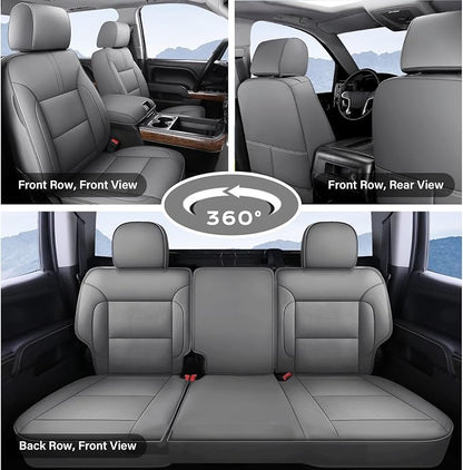 Coverado Silverado Seat Covers Full Set, Faux Leather Car Seat Covers Fit for Chevy Silverado GMC Sierra 2007-2013 & 2019-2026 1500, 2020-2026 2500HD 3500HD Crew Double Extended Cab(Gray)