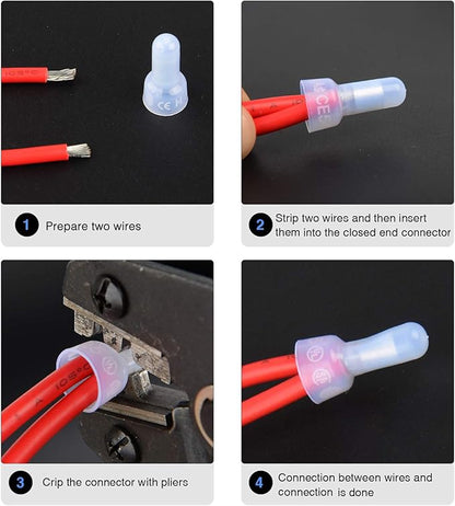 Nilight - 50036R Closed End Crimp Terminal 300 pcs 22-16/16-14/12-10 Gauge Nylon Wire Connector Kit,2 Years Warranty