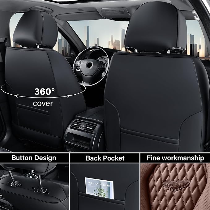 Coverado Car Seat Covers, Seat Covers Front Seats, Coffee Car Seat Cover, Waterproof Car Seat Covers, Car Seat Cushion, Front Leather Seat Protector Fit for Most Cars