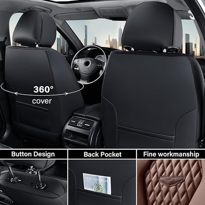 Coverado Car Seat Covers, Seat Covers Full Set, Coffee Car Seat Cover, Auto Seat Covers Front Seats Rear Seat Cover, Luxury Car Seat Cushion,Leather Seat Cover Seat Protector Universal Fit Most Cars