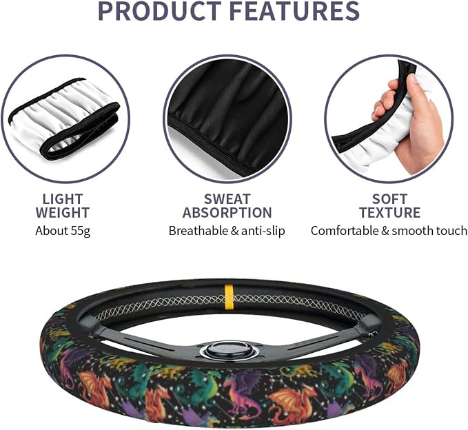 Dragon Steering Wheel Covers Non Slip Neoprene Universal 15 Inch Steering Wheel Protector Car Cover for Men Women