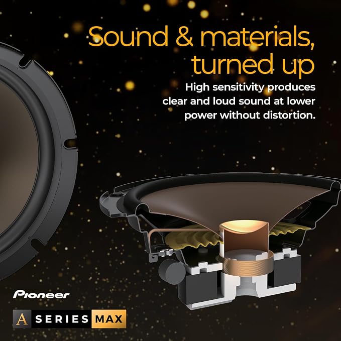 Pioneer A-Series MAX TS-A653FH 6.5” 2-Way Speakers (Pair) – 340W Max, Balanced Sound + Smooth Treble, Enhanced Bass, Ideal Factory Upgrade, Installation Adaptors Included