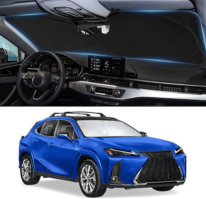 Sun Shade for Lexus UX Windshield Sunshade Custom Fit 2019-2024 2025 2026 Lexus UX 200/250h/260h/300h/300e Accessories Foldable Front Window Cover Retractable Sun Visor Interior Cool